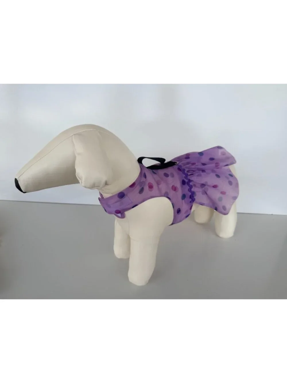 Handmade Small Dog Adjustable Dress Outfit w Harness Purple Polka Dot Tulle Skir